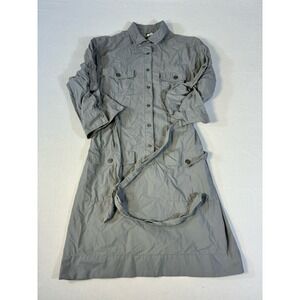 J. Crew Utility Shirt Dress Womens 2 Grey Cotton Safari Cargo Pockets Tie Waist